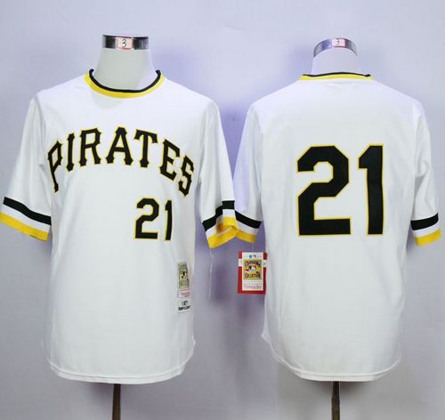 Mitchell and Ness 1971 Pirates #21 Roberto Clemente Stitched White Throwback MLB Jersey